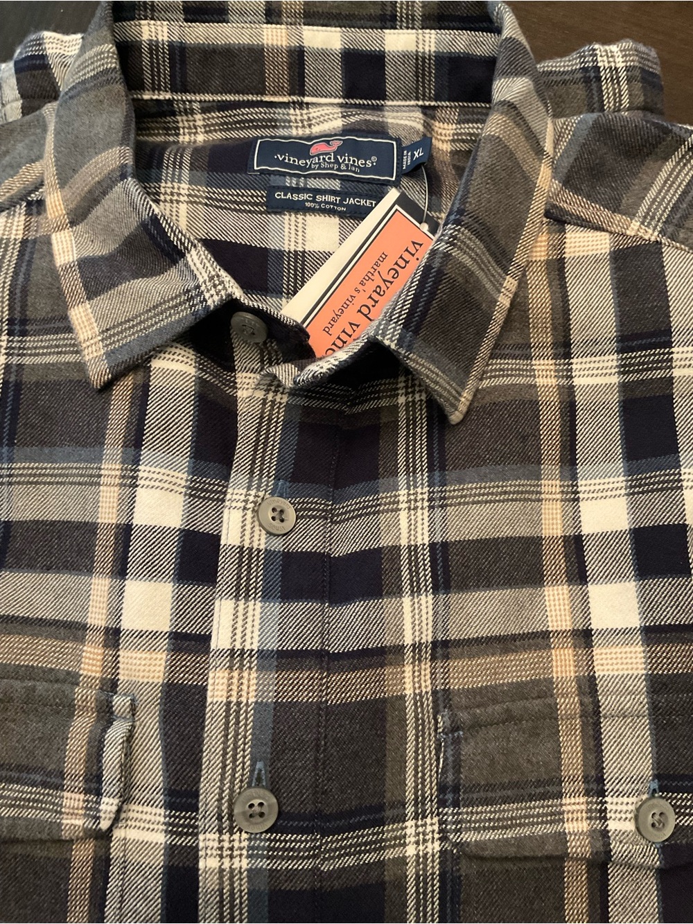 Vineyard Vines NWT Flannel Plaid Shirt Jacket Gray Harbor Size XL
